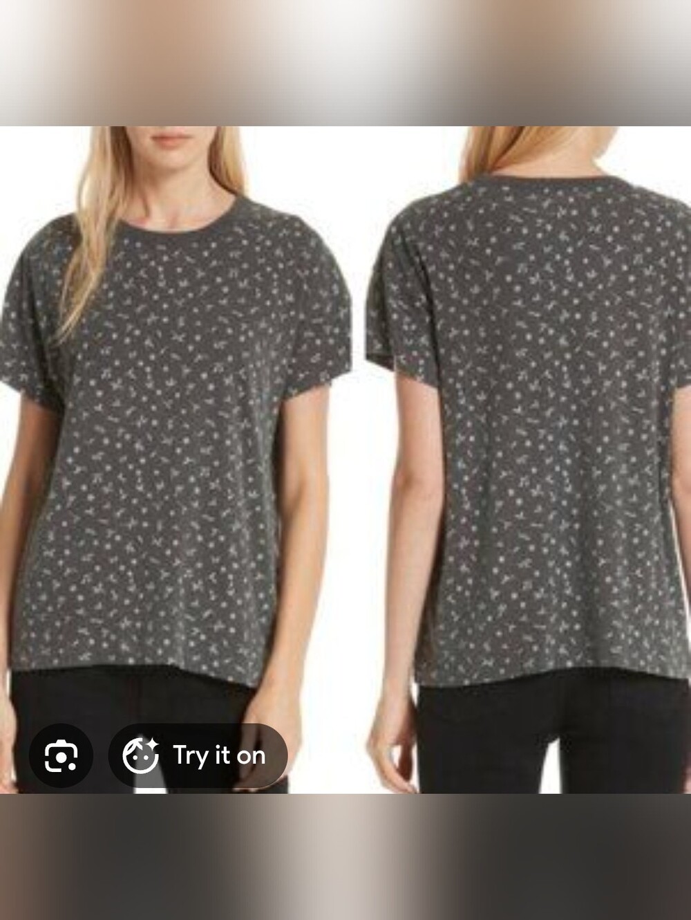 THE GREAT. Women's Charcoal Gray Floral Short-Sleeve Tee Size 2